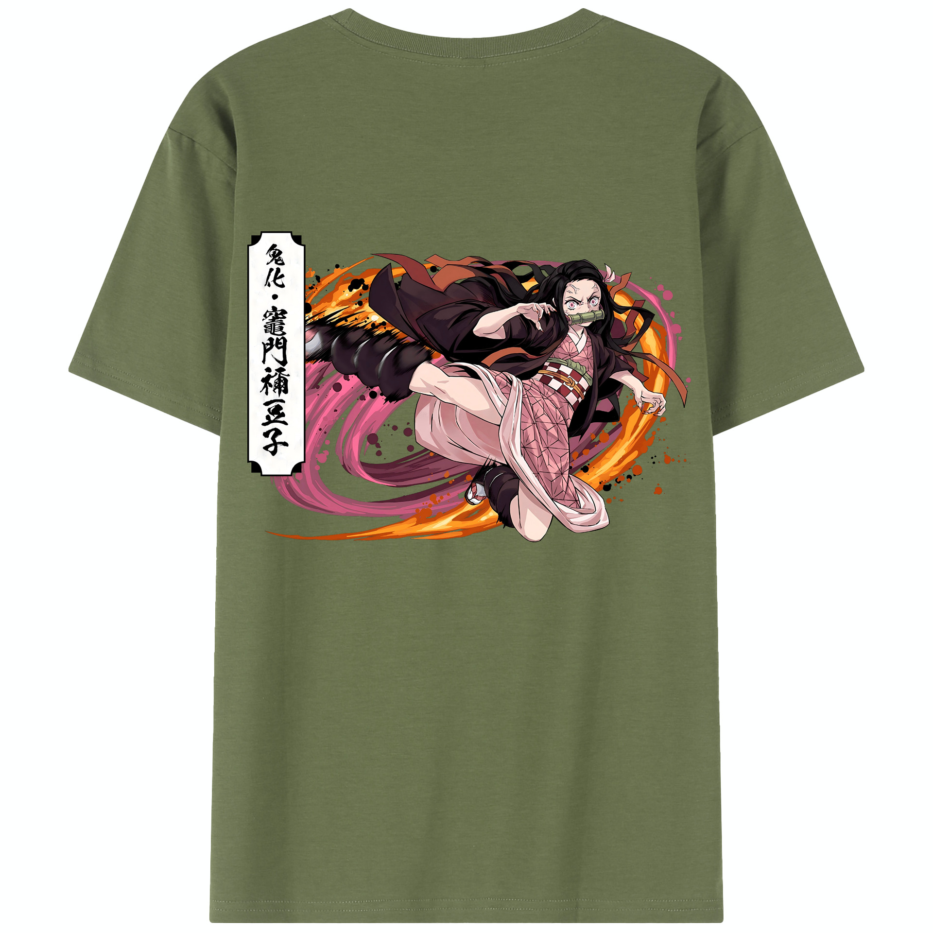 （画像用） 鬼滅の刃（きめつのやいば）竈門 禰󠄀豆子／かまど ねずこ Kamado Nezuko 綿100％半袖Tシャツ（背面プリント）